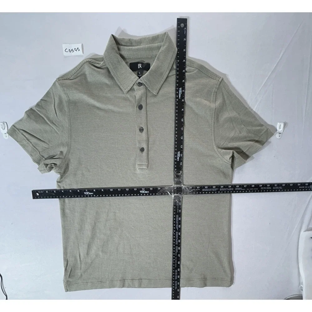 Banana Republic Mens Large Polo Shirt Sage Green Micro Stripe 100% Cotton
